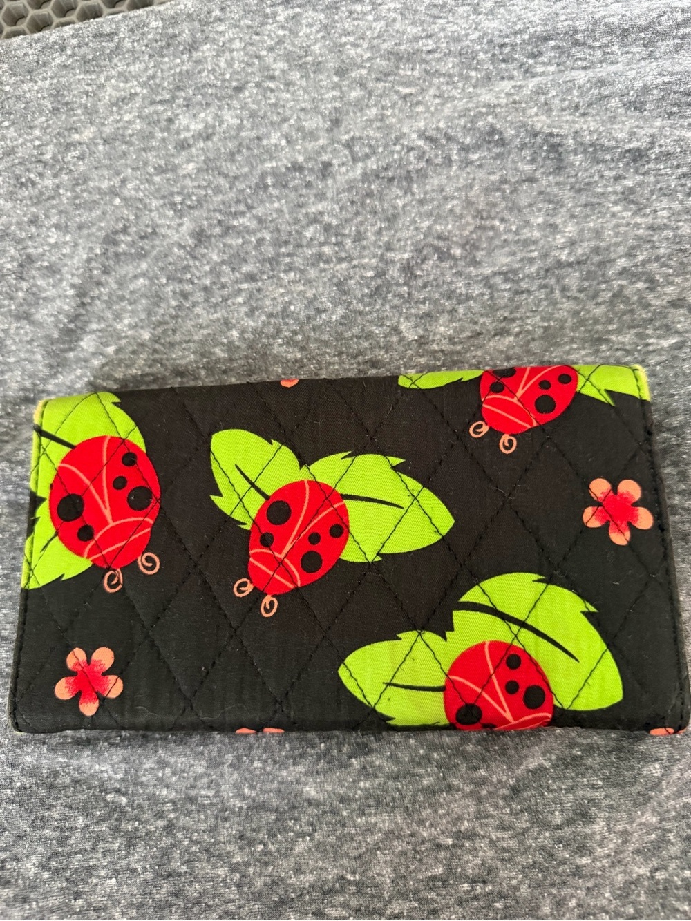 Quilted Ladybug Print Wallet - Black/Red